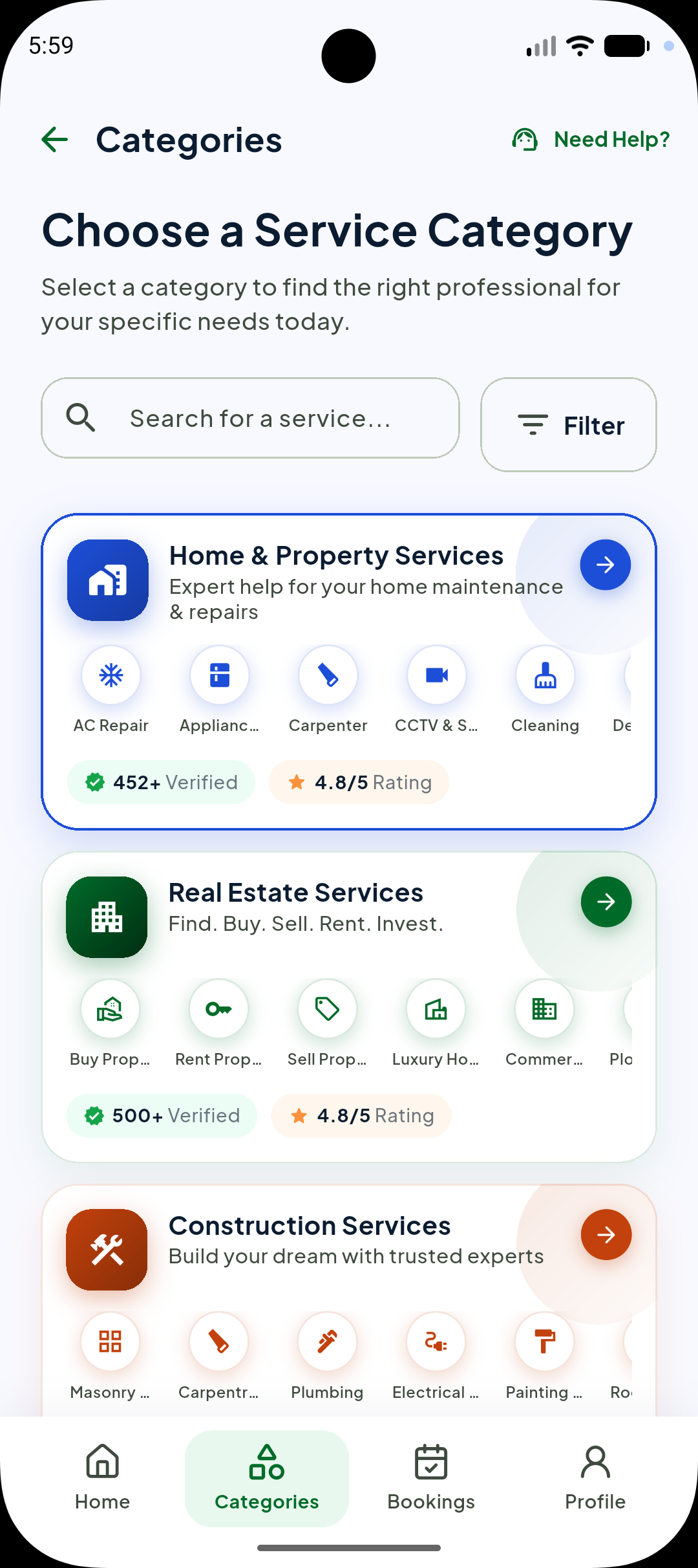 Taaskio Categories screen