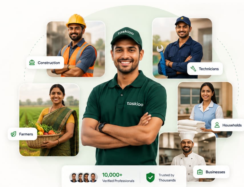 Taaskio workforce — verified professionals across agriculture, construction, household, and technical services